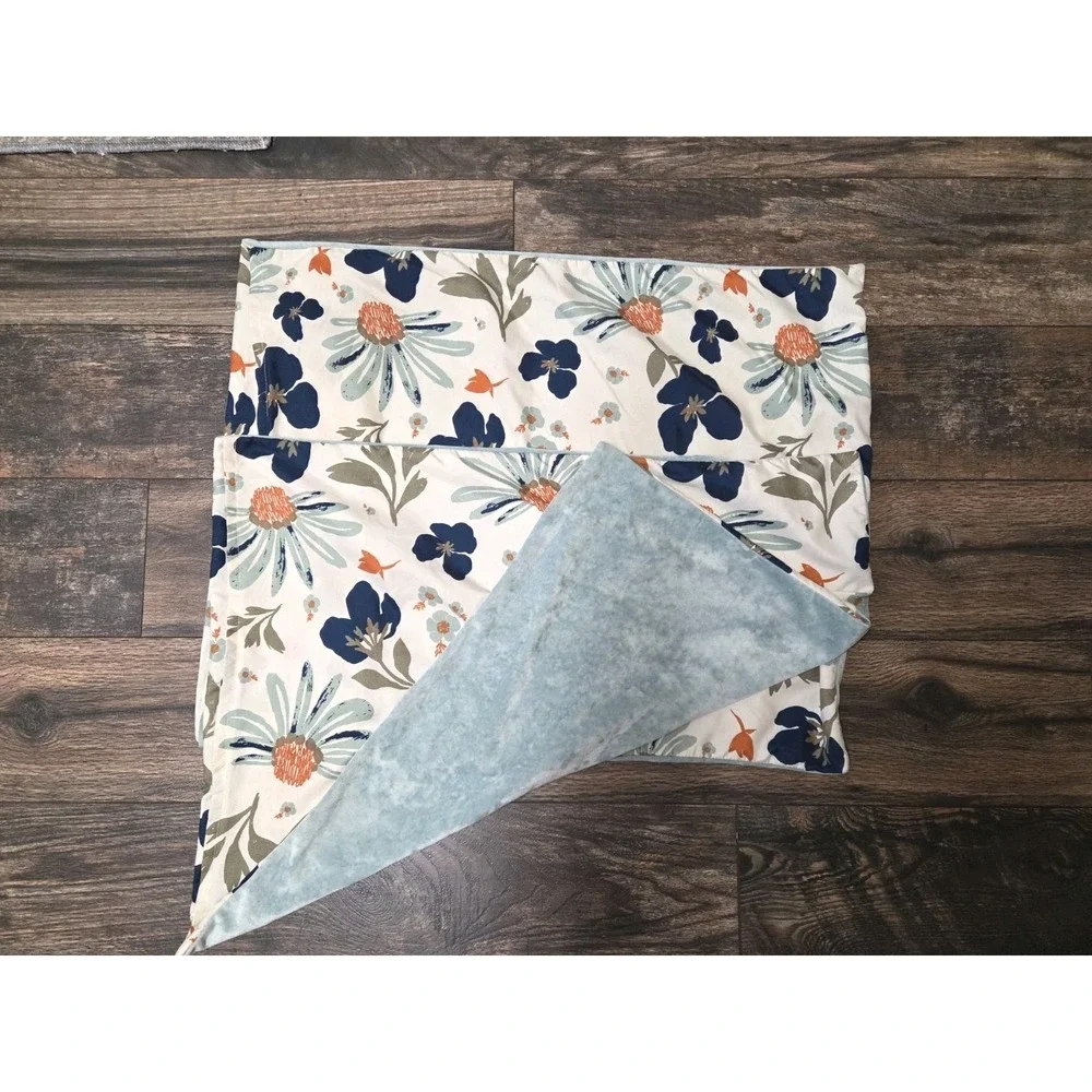 2 OPAL HOUSE Blue Aqua Teal Floral Reversible VELVET Standard Pillow Shams SET